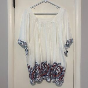 J. Jill Women's Plus S/S Square-Neck Paisley Border Print Tee Shirt Top 4X